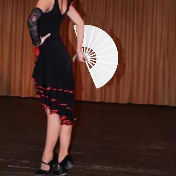 HAMDORA Kipas Plastik Lipat Tangan Jumbo Untuk Pertunjukan Tari Kipas Nari Plastik Hitam / Putih