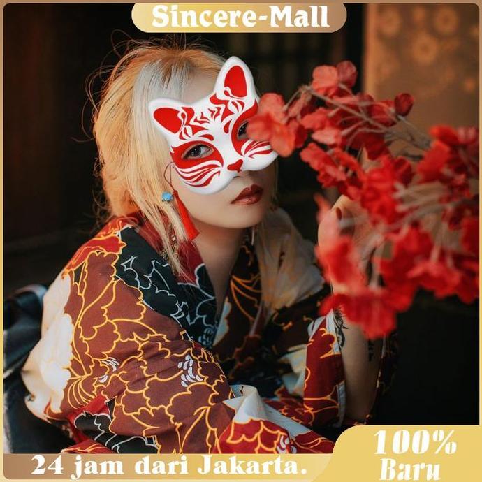 HAMDORA Topeng Kitsune Fox Mask Rubah Jepang Kitsune Mask Kabuki Kitsune