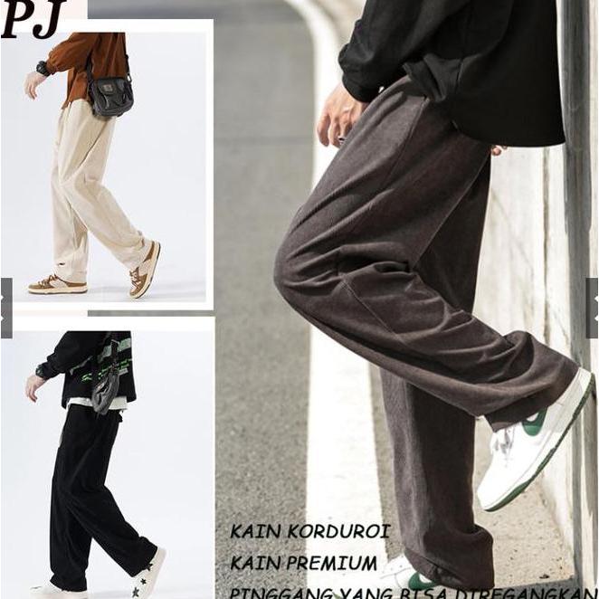 Celana Corduroy Pria Celana Panjang Corduroy Hitam Model Lurus Korea Kasual Casual Korduroy