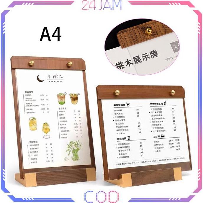 Menu Holder Kayu A4 Papan Menu Cafe Kayu Stand Menu Berdiri Standing Menu Meja Menu Kayu