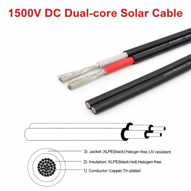 Kabel Panel Surya Dual Core 2x4mm Kabel Solar Outdoor DC 1500V Free MC4 Konektor Kabel Solar Panel