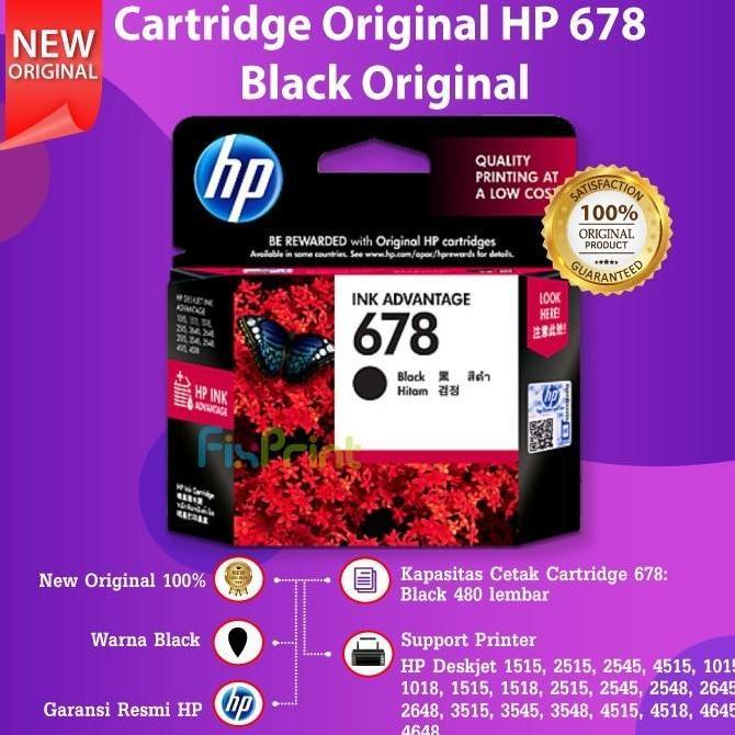 Tinta Cartridge Printer HP 678 Black Color Hitam Warna Original 1515