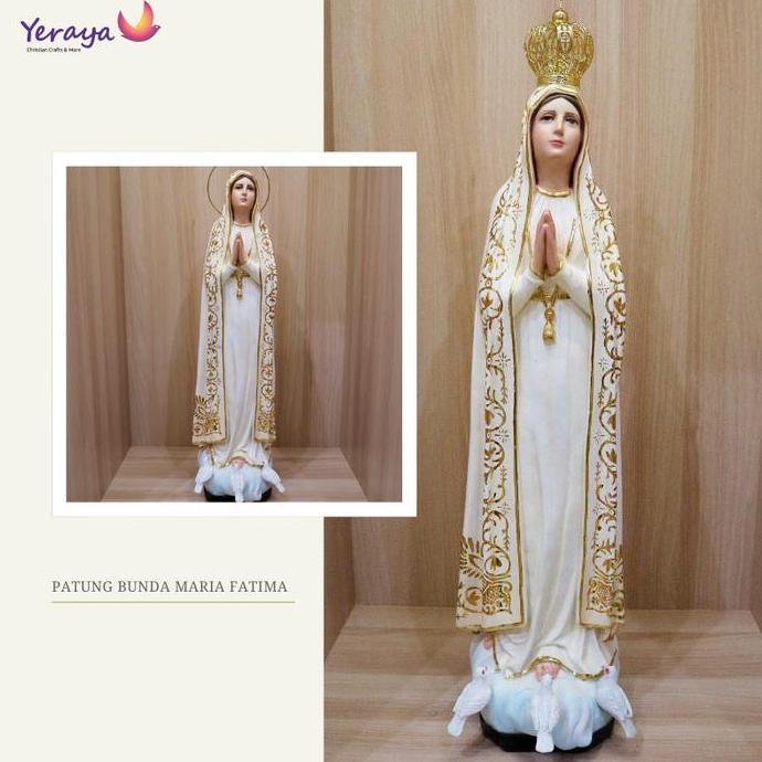;&;&;&;&] Patung Rohani Katolik Bunda Maria Fatima Kualitas Mahkota Aura Pajangan Goa Maria 60cm