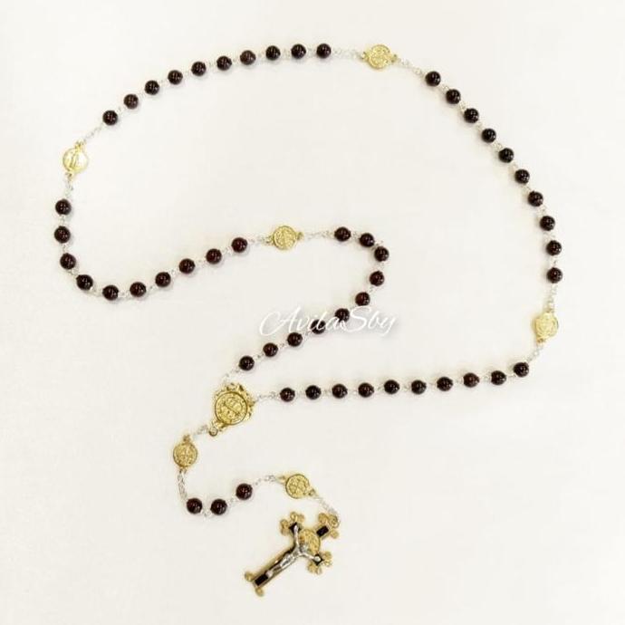 TERBARU Rosario Batu Garnet All Benedict Gold Rohani Katolik