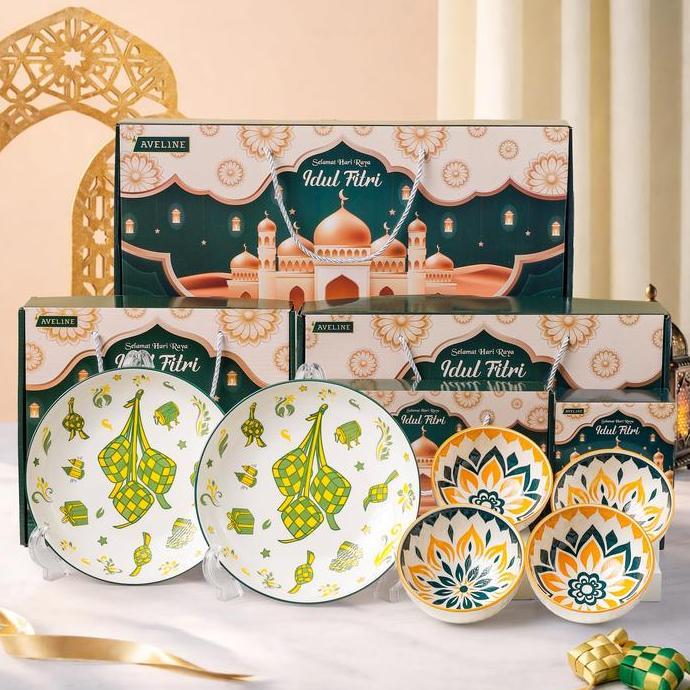 Ideame [MANGKOK LEBARAN] Set Hampers Mangkuk Keramik Lebaran / Gift Parcel Eid Mangkok & Piring / Ka