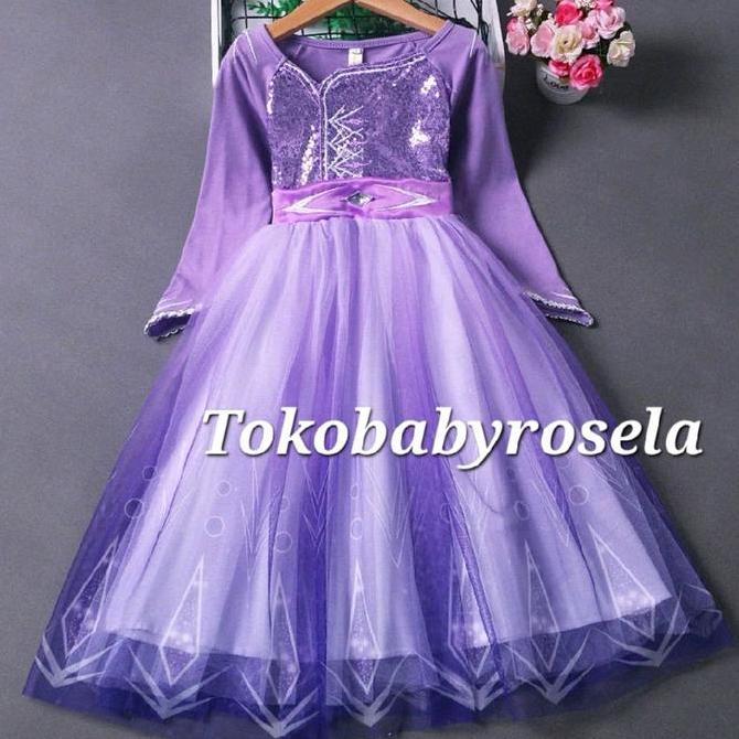 KASDIUM Gaun Dress Frozen anak perempuan warna Lilac premium Fashion