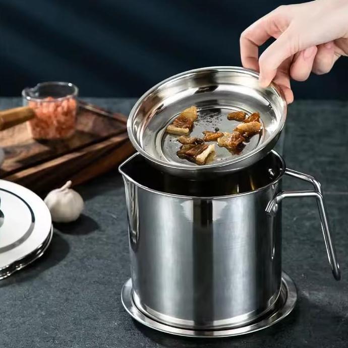 Saringan Minyak Bekas Stainless Steel Oil Strainer Pot 1.3 - 1.6L Container Mesh Strainer Grease Con