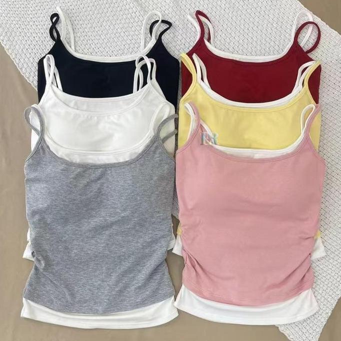 EFLUDOP LNR Shop Tanktop Bra with Cup Busa / Pad Lengan 2 Tali Kecil Serut Samping Bahan Cotton Adem
