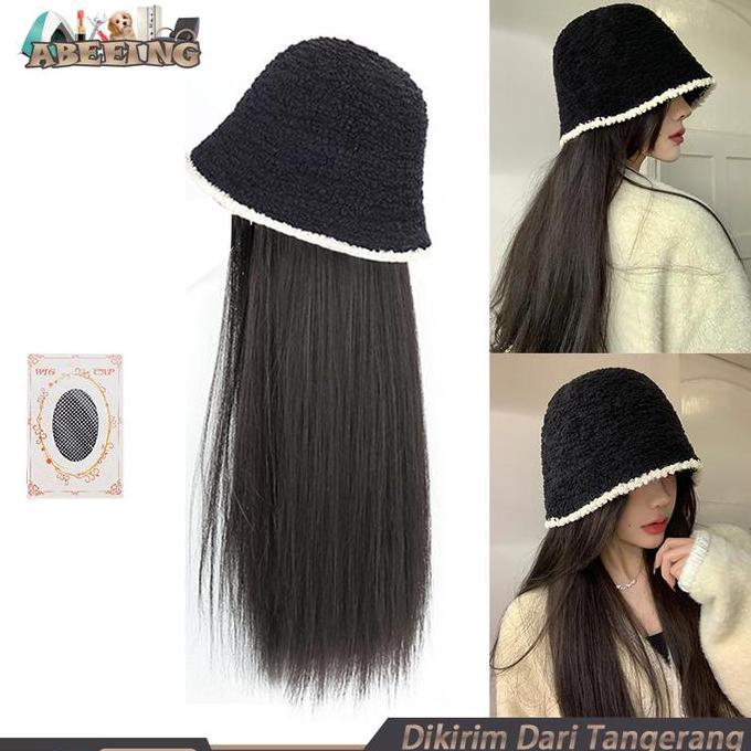 WINTURY Topi Ada Rambut Palsu Topi Wig Wanita Hair Extension Rambut Panjang