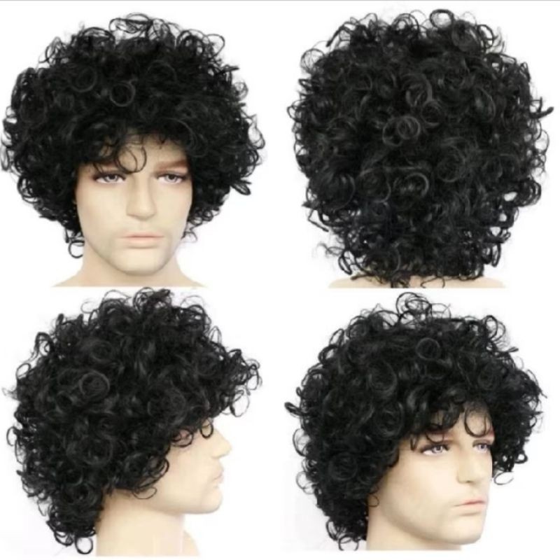 Wig Pria Wig Rambut Kribo Pendek Wig Ikal Pendek