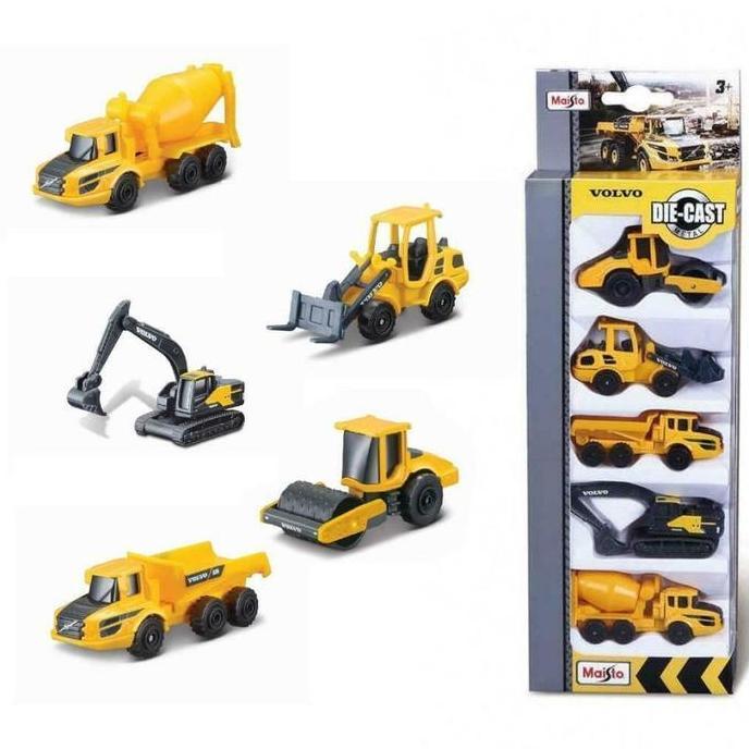 5Pcs Maisto Volvo 3" Diecast Alat Berat Konstruksi Mainan Anak Truk