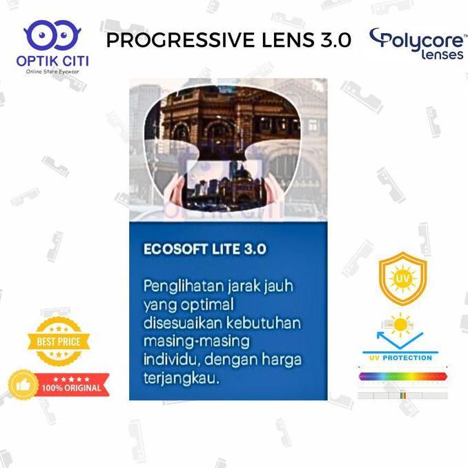 New  Lensa Kacamata Blueray Progresif Polycore Ecosoft Lite2 Bisa Cylinder