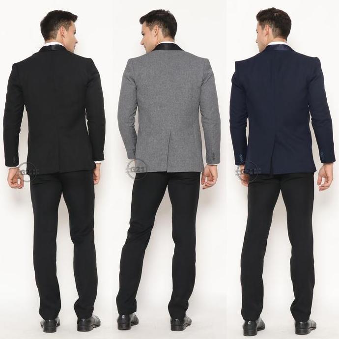 Jas Pria Slim Fit Formal Hitam Tuxedo Kancing Satu Premium High Quality Baju Jas Pengantin Nikah Wed