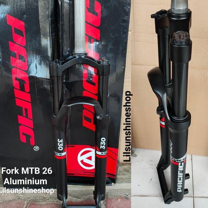 Fork Sepeda MTB 26 Alloy Aluminium PACIFIC XRACE 330 T120 With LOCK Steertube Oversize 28.6mm Disc B