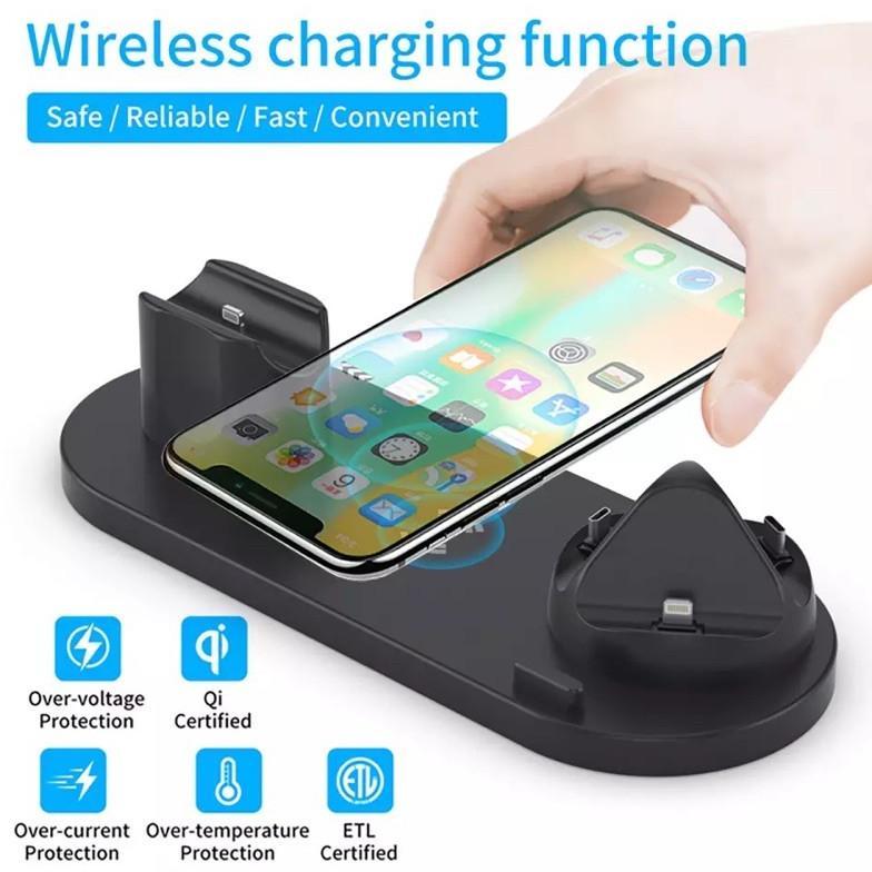 HOT DEALS ELAVO 6 in 1 wireless charging Dock handphone 10W HP iphone 11 12 13 14 15 16 17 Pro max M