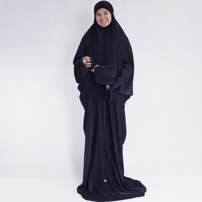 PROMO - ALFAUZI - Mukena Silk Terusan Hitam / Mukena Dewasa / Mukena Jumbo