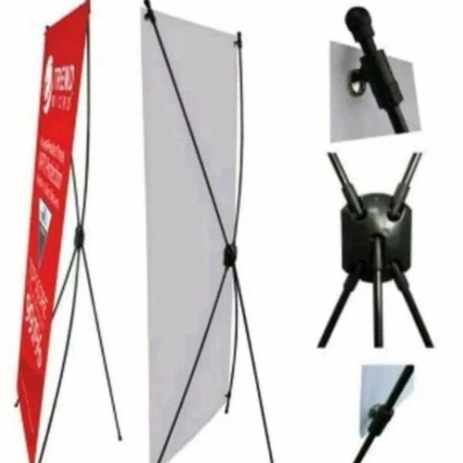 Ready  [JK] BAYAR DI TEMPAT stand rangka x banner fiber 60 X 160 - Y Banner Full Besi Hitam Stel- X 