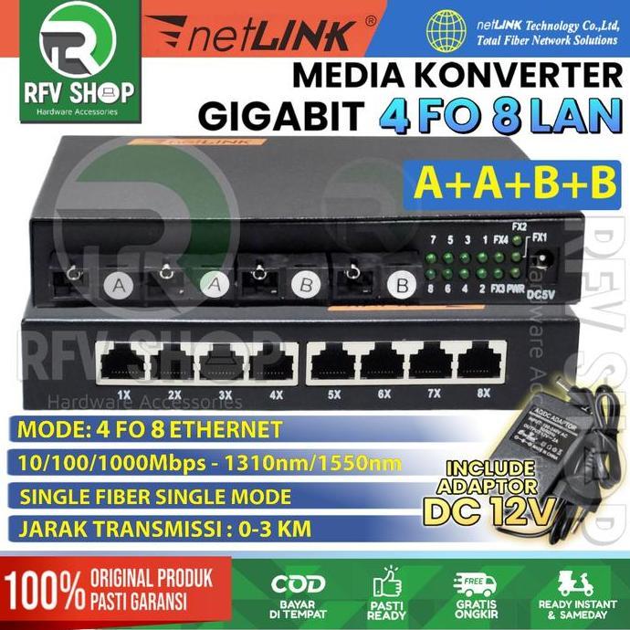 New GIGABIT MEDIA CONVERTER 4 FO 8 LAN FIBER OPTIK SWITCH KONVERTER HTB