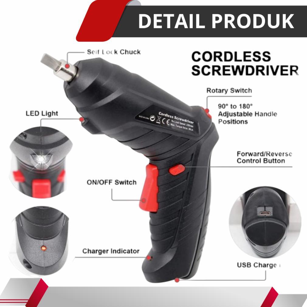 Premium Bor Obeng Elektrik Set Komplit 48 Pcs Cordless Screwdriver Charger Bor Mini Baterai Tanpa Ka