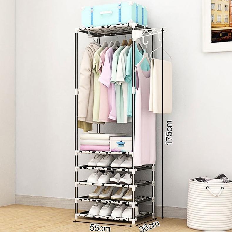 Cuci Gudang  Lfy 3 Baris Rak Pakaian Besi Gantungan Baju Dan Topi Rak Baju Gantung Stand Hanger Mult