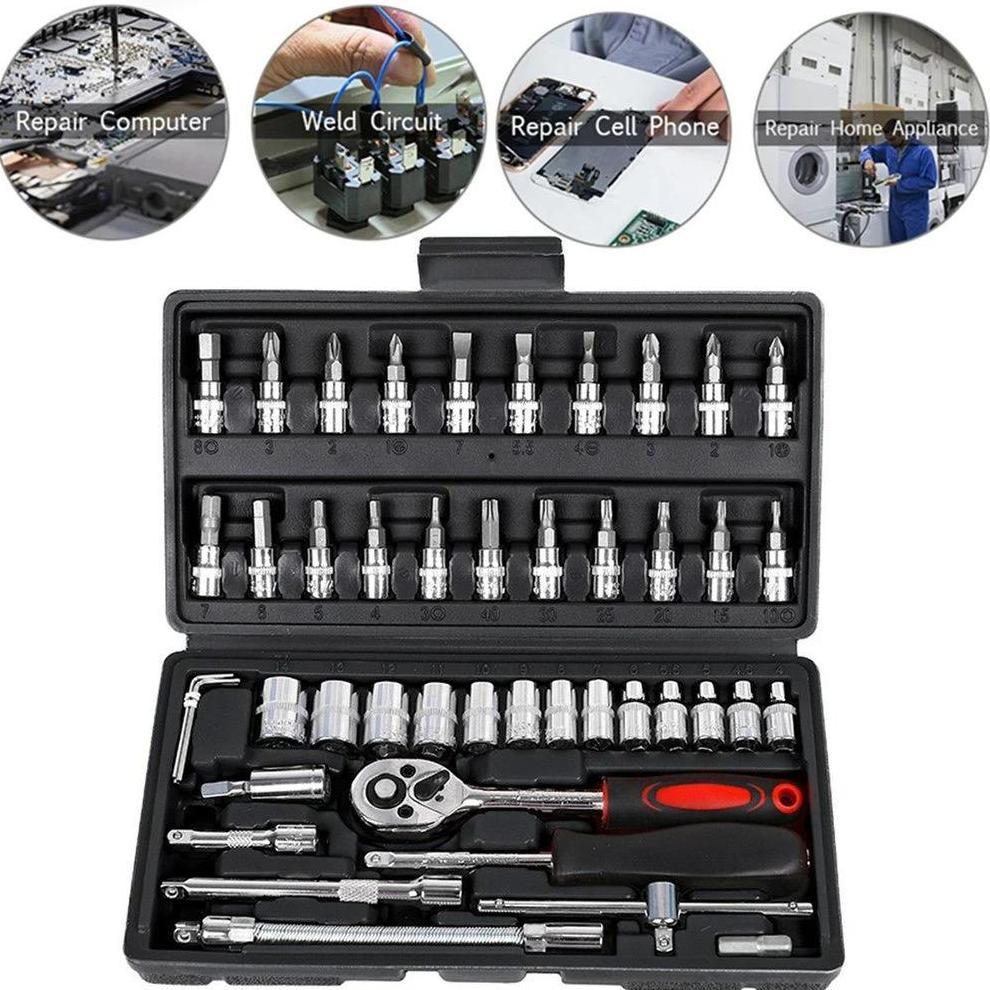 Grade Ori Kunci Sok Set 46Pcs Kunci Socket Full Set Lengkap Repair Tools Multifungsi