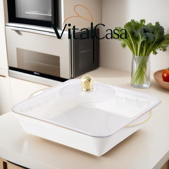 Produk Terbaru Aesthetic / Nampan Saji Dengan Tutup/Piring persegi putih (dengan tutup) HC