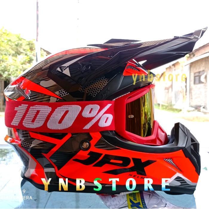 Helm Jpx Cross Fox1 X35 F1 Pro Red Fluo + Kacamata Goggle Google 100% Persen Original Dan Terpercaya