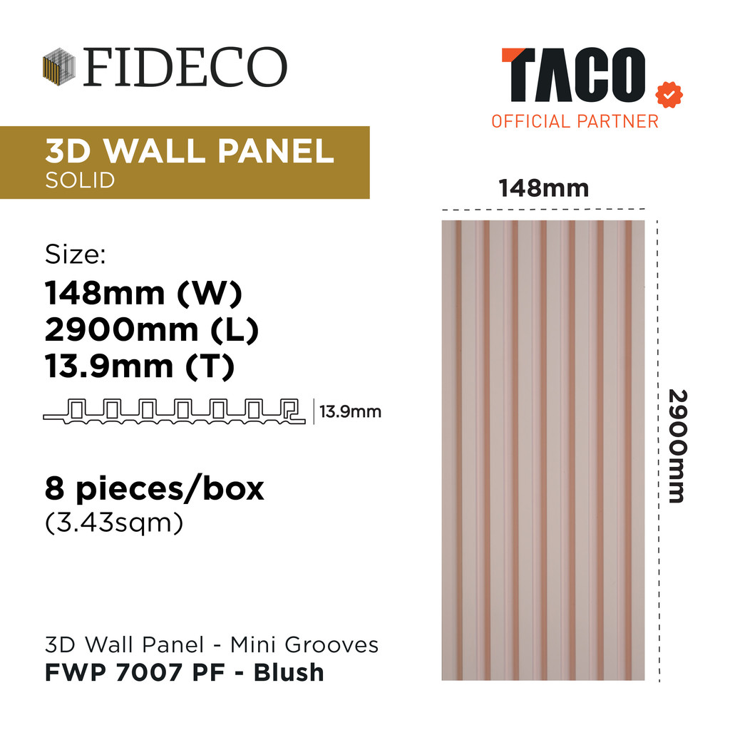 TACO FIDECO WPC 3D Wall Panel Mini Grooves Motif Solid Per 1 Lembar - FWP 7007 PF - Blush