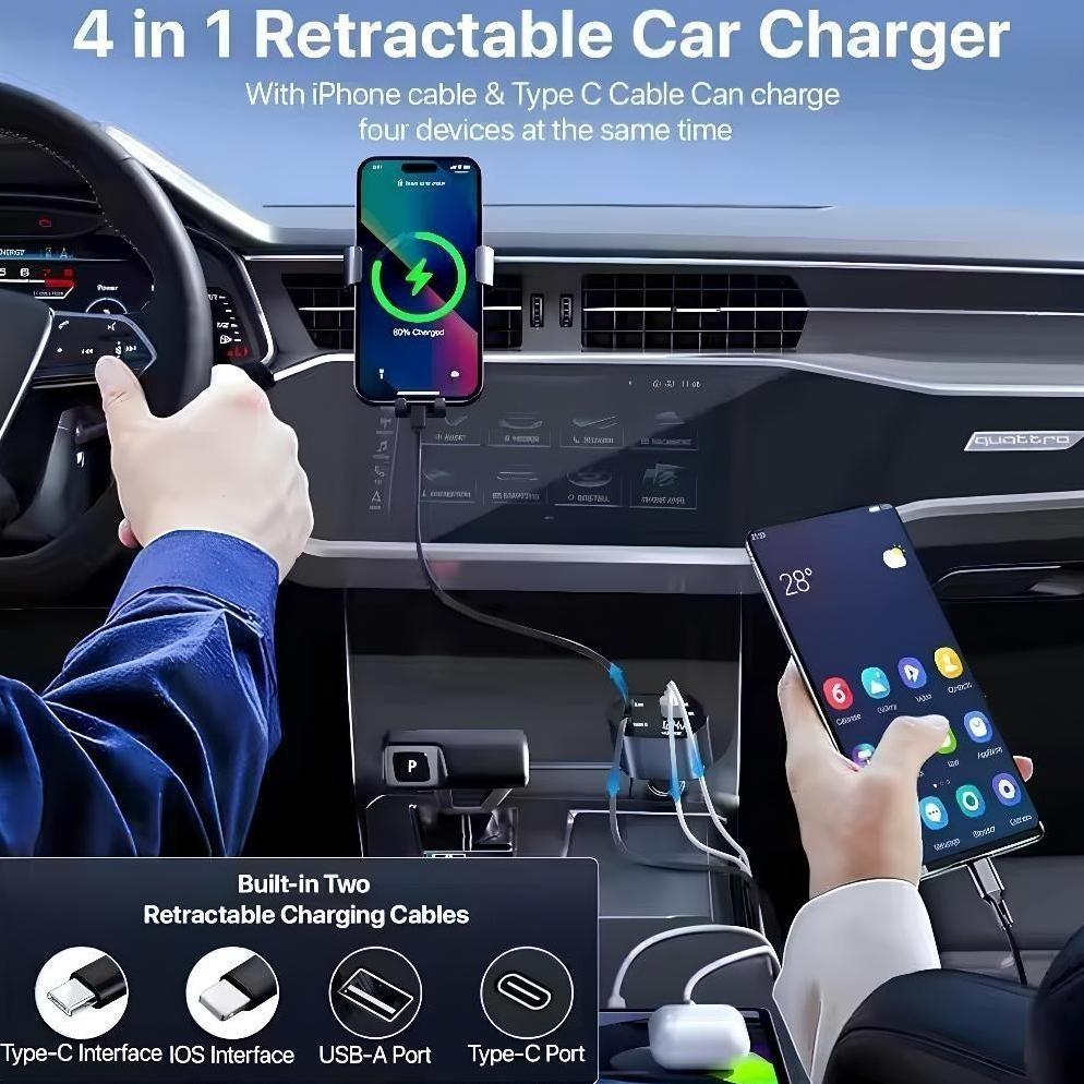 PROMO TERBARU PENGISI DAYA MOBIL 4 IN 1 120W FAST CHARGING USB TYPE-C LIGHTNING | CHARGER MOBIL SUPE
