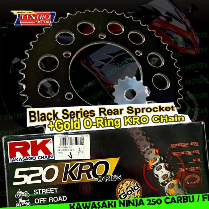 HARGA DISC - Gear Set NINJA 250 CRB/FI RK TAKASAGO+Rantai Oring KRO Emas