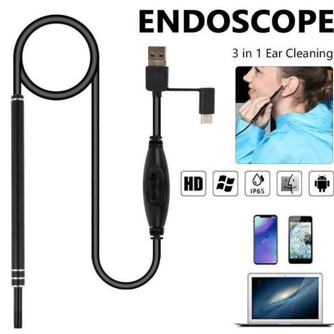 Kamera Pembersih Telinga 6 LED 3in1 USB Mikro Type C Resolusi Tinggi untuk Korek Kuping dan Earwax T