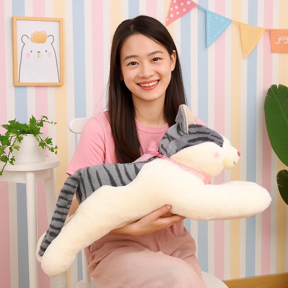 Premium Boneka Kucing Lying Lucu Berlabel Sni/ Boneka Kucing Coklat Tidur