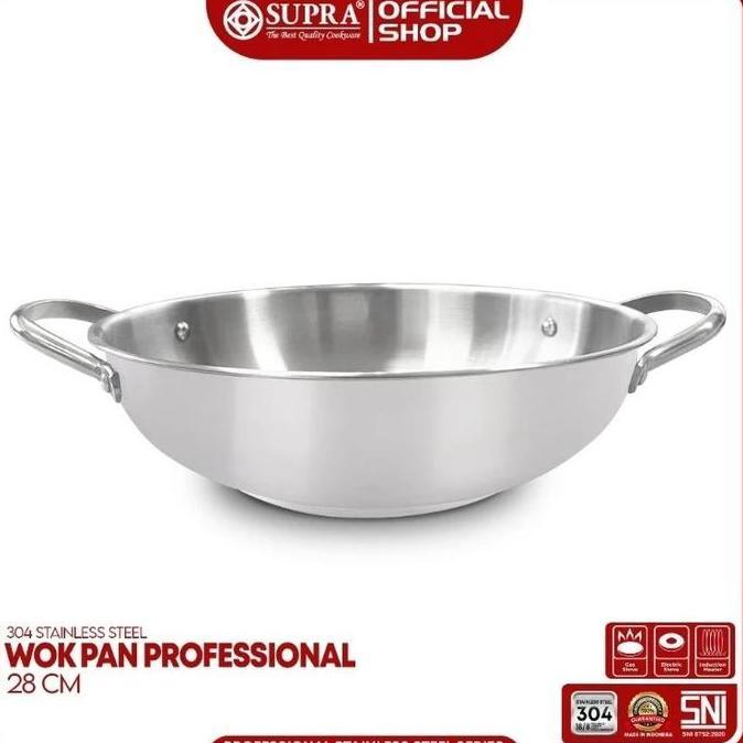 Supra Wok Wajan Penggorengan Stainless steel 28 cm sus 304