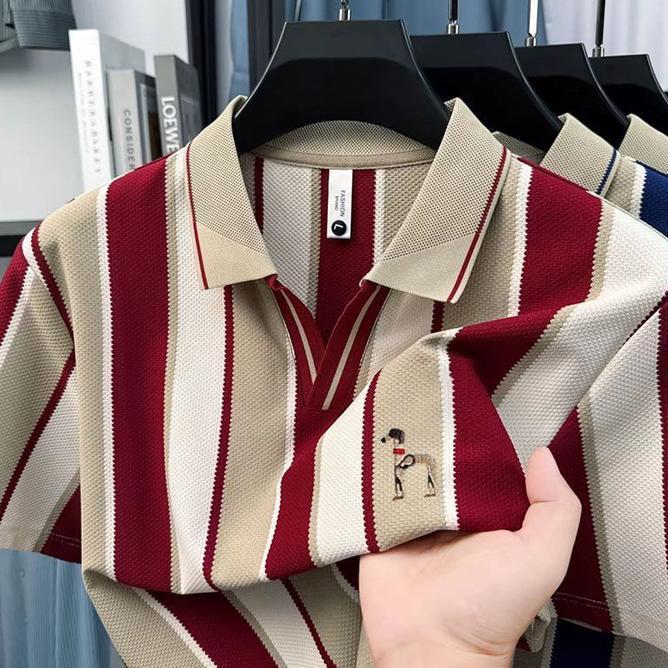 Baju Polo Pria Kaos Stripe Lengan Pendek Tshirt Kaos Kerah Baju Kaos Polos Kain Menyerap Keringat Le