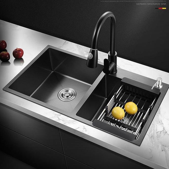 KITCHEN SINK HITAM BLACK 2 BOWL SS 304 / BAK CUCI PIRING HITAM 2 BOWL