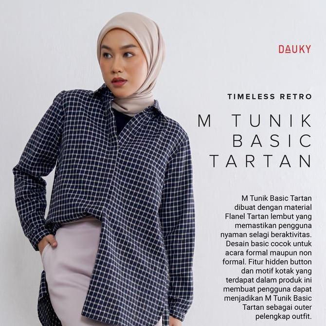 SUPER DEAL - [WAR 5.5] DAUKY Baju Atasan Tunik Panjang M Tunic Basic Tartan Motif Kotak Wanita Musli