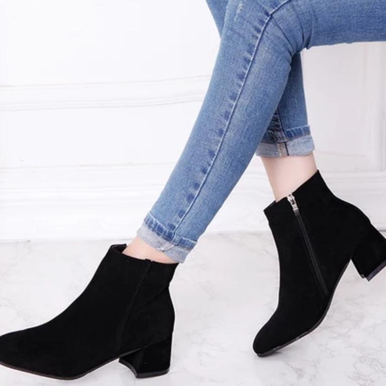 HEMAT Sepatu Boots Wanita Hak Tebal Sepatu Boots Kerja Wanita Hak Tinggi  sepatu Boots Kulit Wanita 