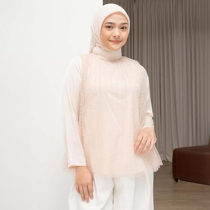 SALE - HijabChic Keeva Gold Top - Baju Blouse Lebaran Pleats Elegan Satin Lace Premium