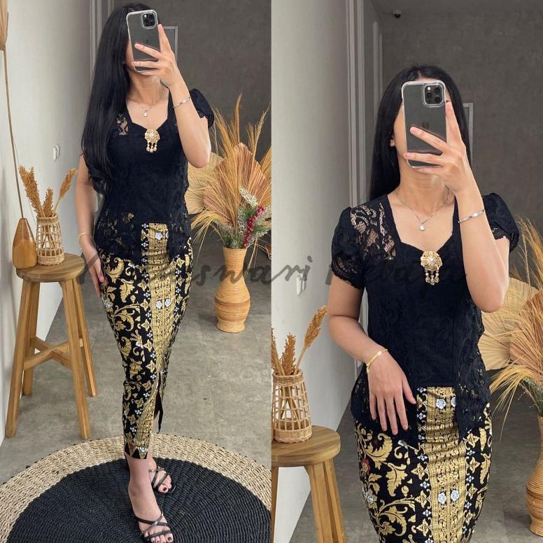 KUALITAS SUPER Kebaya Bali Set Brukat Sofia Lilit Hitam Rok Panjang KEKINIAN