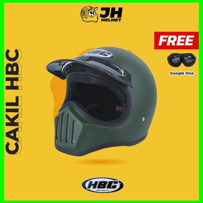 Helm Cakil HBC Polos Army Doff + FREE GOGGLE | Retro Full Face