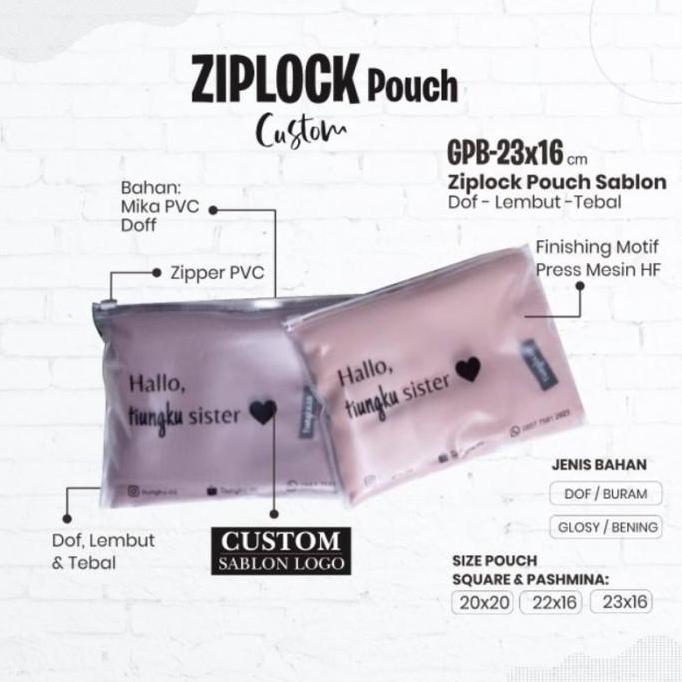 BEBAS ONGKIR - Harga (Per 100) Zipper Bag Pouch Hijab Custom Plastik Ziplock Packaging Jilbab Mika P