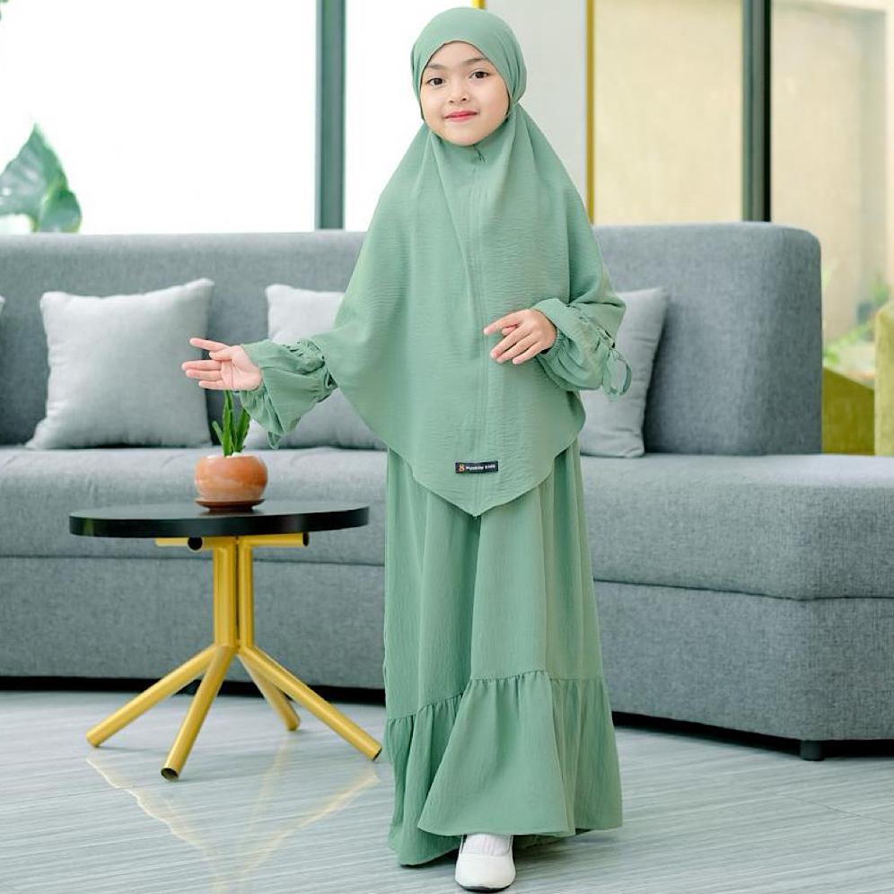 READY STOCK Syakila Kids-Medina Set Gamis Anak Syari Khimar Bergo Free Cadar Bandana Untuk Usia 2 Sa