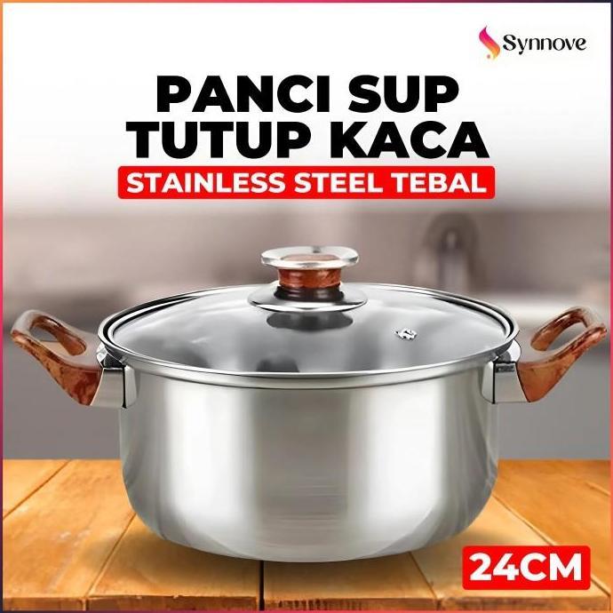 Panci Stainless Steel Pan Tebal  Food Grade Panci Sup Sop  Panci Sayur Tutup Kaca Panci Susu Stainle
