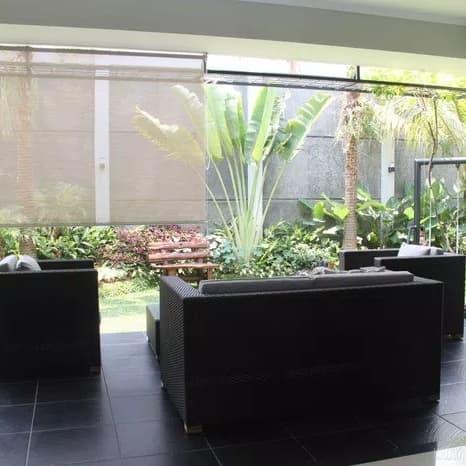 Tirai Outdoor /Tirai Suntex roller outdoor penghalang tampias air hujan custom