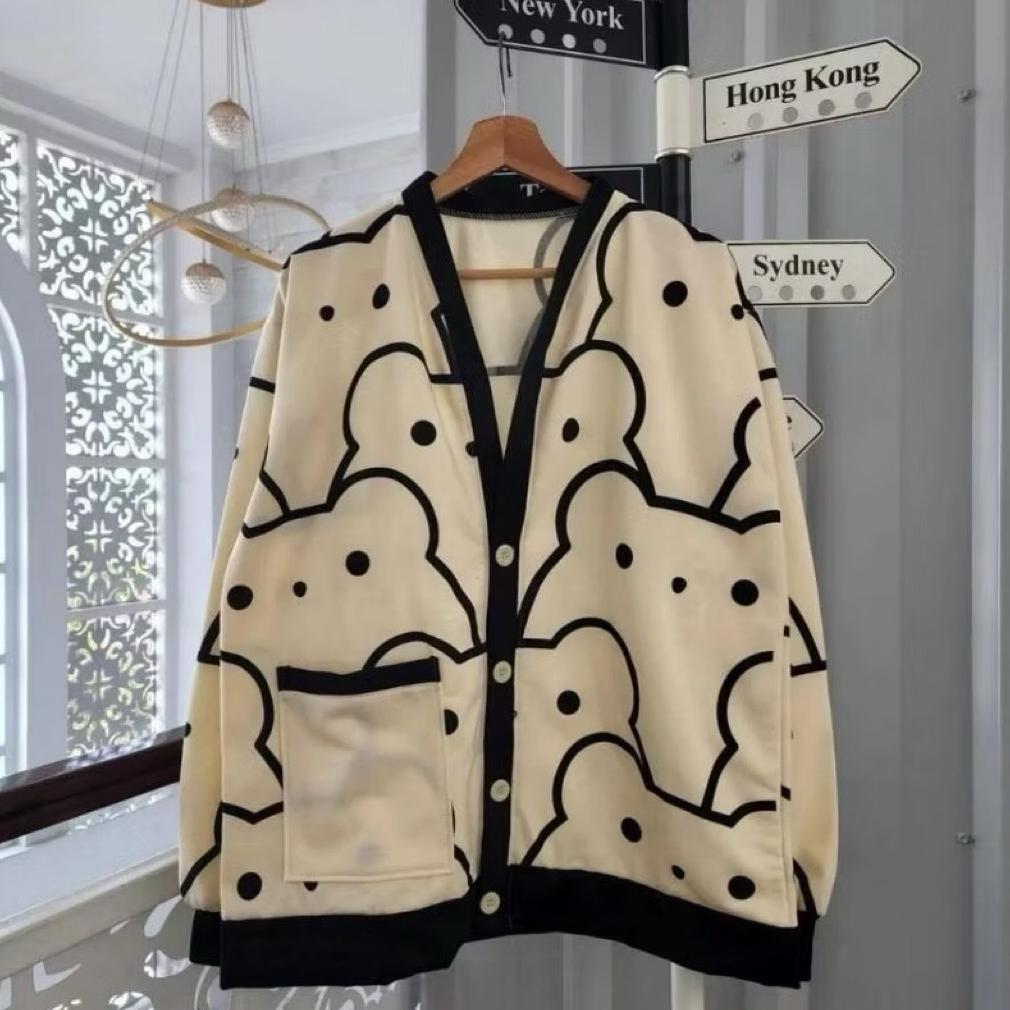ready stock bear cute cardy oversize | cardigan model beruang full print