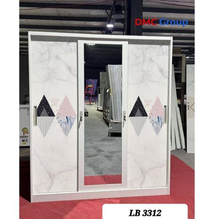 Lemari Baju 160 sliding Lemari Pakaian 3 Pintu Lemari Plat Besi sliding kaca