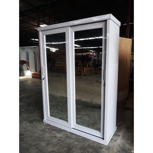 Lemari Pakaian Kayu solid HPL Pintu sliding Putih Kilat. Medan.