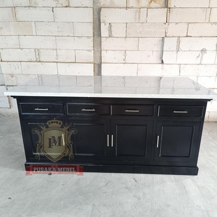 meja island marmer minimalis kayu jati, meja mini bar top marmer putih