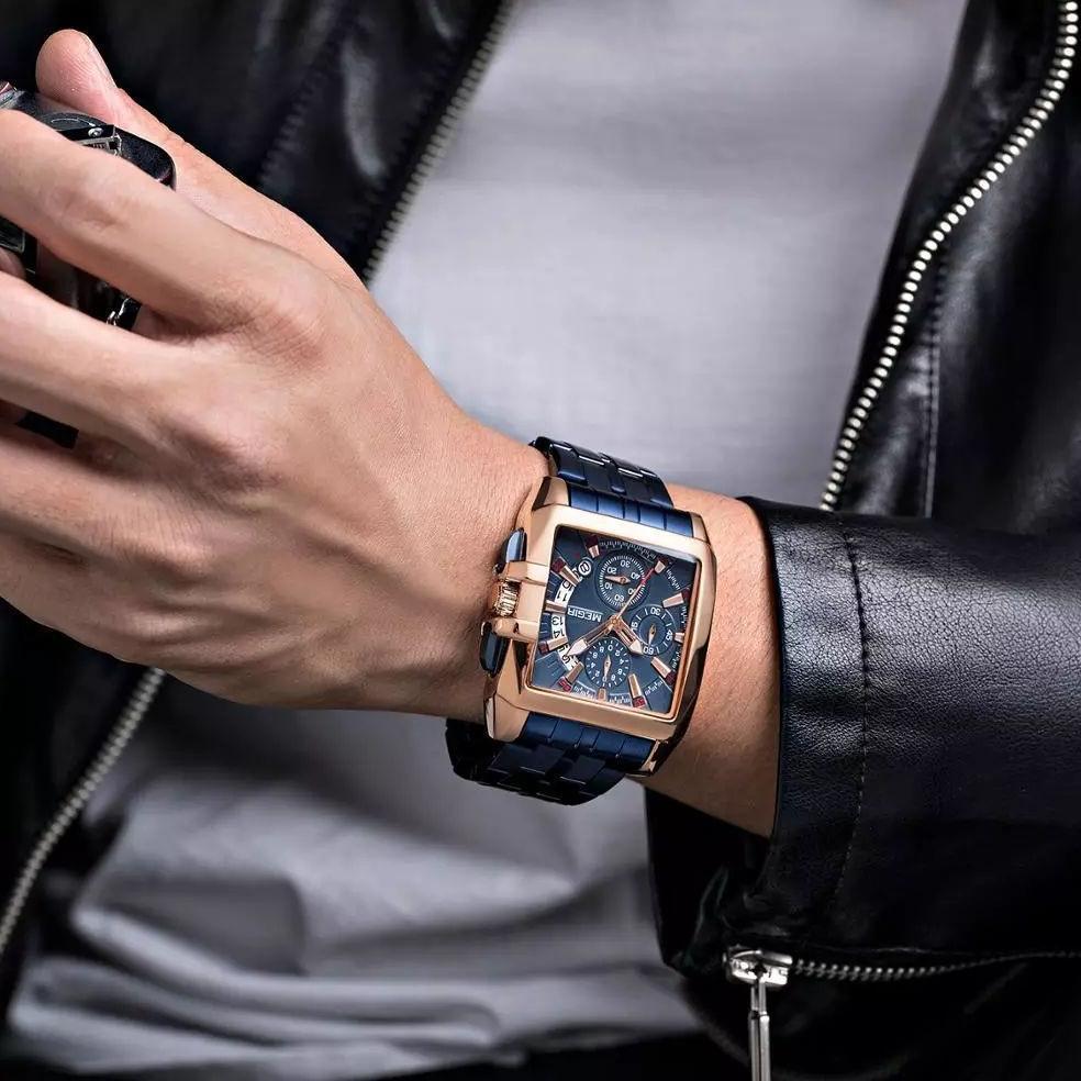 MEGIR 2018 Jam Tangan Pria Analog Chronograph Tali Stainless Luminous MGOS