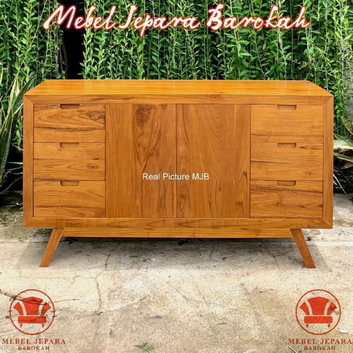 Bufet Meja TV Credenza Kayu Jati Minimalis Bufet Rak TV Klasik 6 Laci